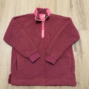 Aerie Dream Sherpa Quarter Zip Sweatshirt NWT‎ Small Burgundy Pockets